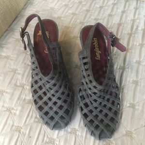 Farylrobin gray suede open weave heels. Size 7